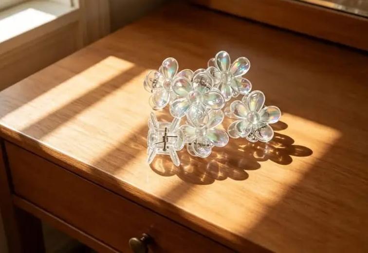 Pinza flor transparente c/u